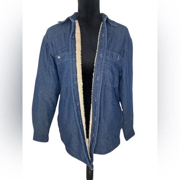 WRANGLER VINTAGE SHERPA LINED DENIM SHACKET/JACKET WITH BUTTONS MENS SIZE SMALL - Picture 3 of 10